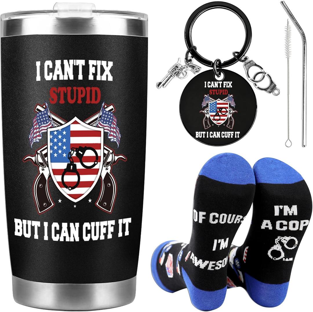 Police Officer Gifts for Men, Academy Graduation Gift Set for Cops Include 20oz Tumbler Socks and Keychain, Funny Law Enforcement Gifts for Graduate Fathers Son, Christmas Birthday Present