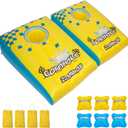 2in1 Cornhole, 6 Bean Bags & Ring Toss with Anchor Bags, Inflatable Cornhole Pool Game Floating, Pool Toys for Adults Teens and Family (yellow)