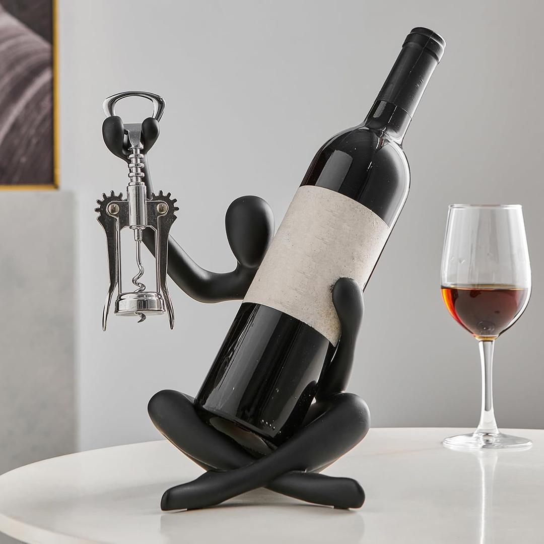 Thinker Statue Wine Rack, Black Modern Rack for Kitchen Table Decor, Single Wine Bottle Holder Countertop for Bar, Small Bottle Holder Rack, 7 inches x 7.36 inches x 10.6 inches