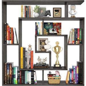 Armocity 6 Tier Display Book Shelf Wall Mounted Bookshelf Freestanding Geometric Bookcase Floating Book Shelves for Wall Bedroom Living Room Home Office, 45.5"(W) * 47"(H), Grey Oak