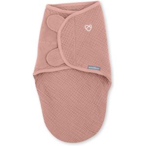 SwaddleMe by Ingenuity Muslin Original Swaddle, 100% Cotton, Size Small/Medium, for Ages 0-3 Months, 7-14 Pounds, Up to 26 Inches Long, 1.5 TOG - Blush