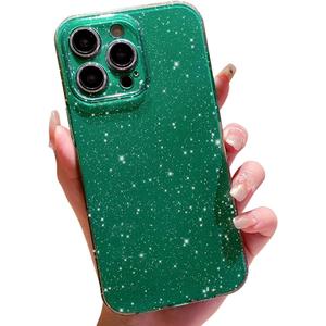 OWLSTAR Cute Glitter Phone Case for iPhone 13 Pro Max 6.7 inch, Sparkly Bling Rubber Gel Slim Bumper Protective Cover for Women Girls Girly (Alpine Green)