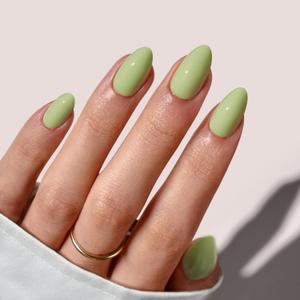 BTArtbox Press On Nails Almond - Pastel Green Short Press On Nails with Glue for Women, Opaque Soft Gel Glue On Nails in 16 Sizes - 32 Stick On Nails Kit, Court Queen