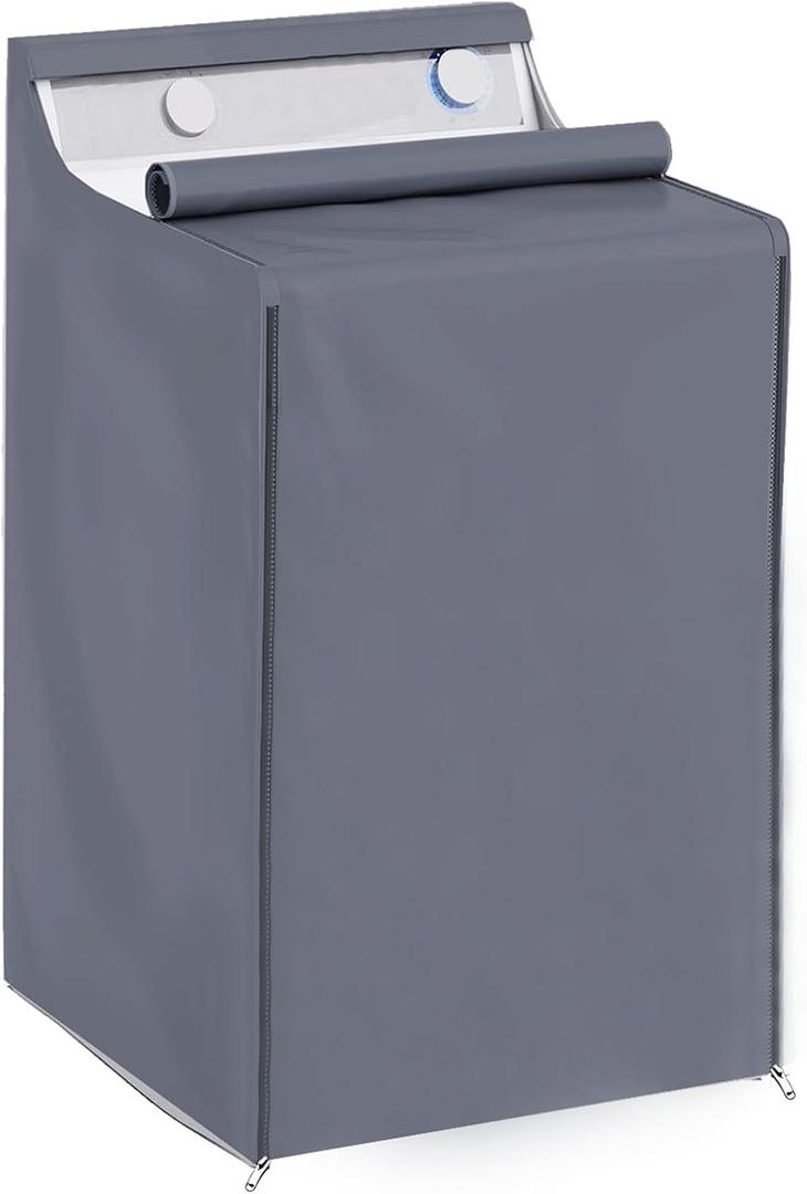 HYVAKUPPA 1Pack Washer and Dryer Covers Outdoor Washing Machine Cover for Top and Front Load 420D PU Waterproof Laundry Dryer Cover with Zipper and Storage Bag, W29”x D28”x H43” (Grey)