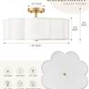 Gold Semi Flush Mount Ceiling Lights, 4-Light 18" Ceiling Light Fixtures with Fabric Shade in Flower Shape, Farmhouse Brass Drum Lighting for Nursery Bedroom Kitchen, AD-22009-4SF-GD