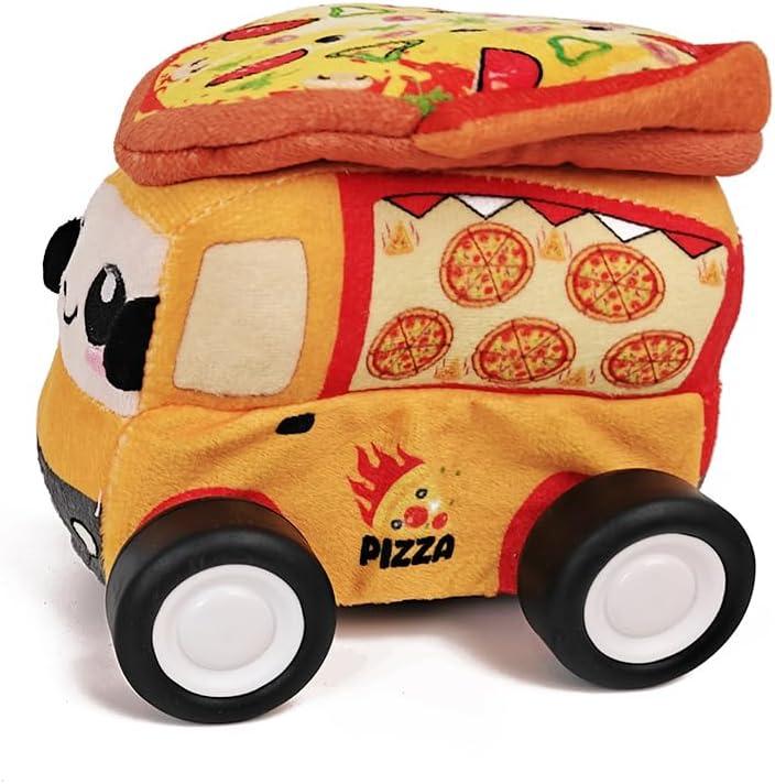 Plush Pizza Car with 2.4GHz Remote Soft Fabric RC Toy with Music Effects & Buildable Top, Safe Indoor Play Vehicle for Kids Ages 2+