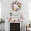 Easter Wreath 20 Inch Easter Wreaths for Front Door with Colorful Eggs Yellow Daisy Purple Lavender and Green Leaves Egg Wreath for Porch Window Farmhouse and Party Decoration