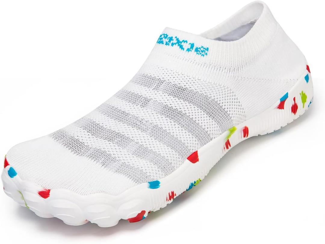 TOLLN Quick-Dry Barefoot Water Shoes for Men, Women & Youth  Versatile Aqua Socks for Beach, Pool, Kayaking, Hiking, Surfing, Yoga & Outdoor Sports (8.5 Women/7.5 Men, White)