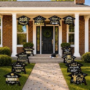 12 Pack Graduation Yard Signs Class of 2026, Congrats Grad Lawn Decorations with Stakes, Waterproof Grad Yard Sign 2026 for Garden, Pathway, Porch, Graduation Party