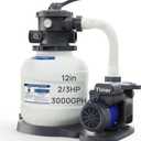 AQUASTRONG Sand Filter Pump for Above Ground Pool with Timer, 2/3 HP Pool Pumps Above Ground 3000 GPH for Pools up to 11000GAL, 12in Pool Filter with 6-Way Valve, Improved Circulation and Filtration