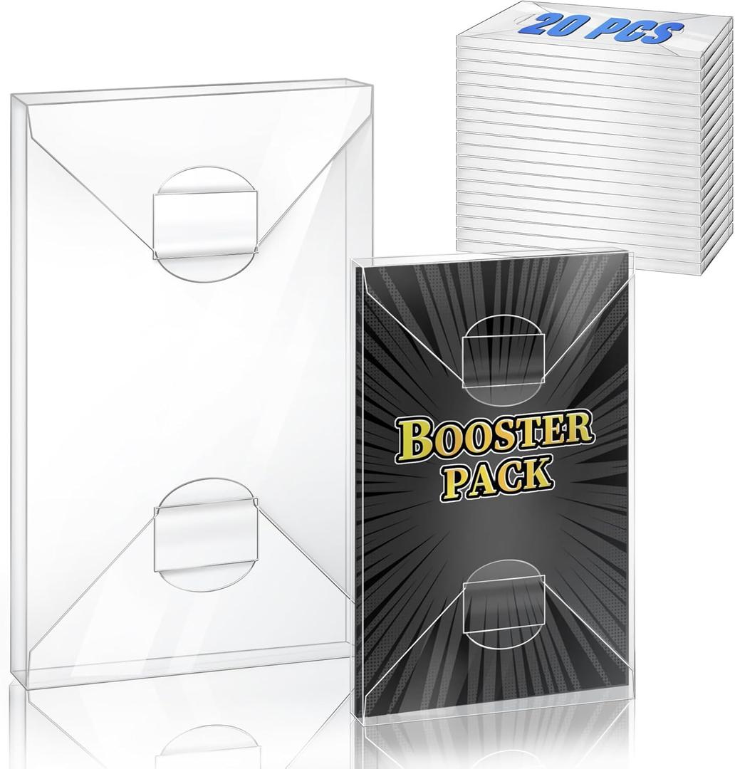 20-Pack Booster Pack Protector Storage Booster Pack Sleeves 0.4MM Thick PET Plastic Booster Card Display Case Clear Single Booster Pack Storage Box for Standard Collectible Sports Gaming Cards