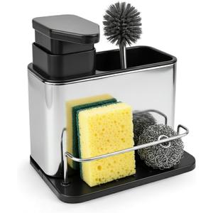 Soap Dispenser for Kitchen Sink, Stainless Steel 3-in-1 Sponge Holder for Kitchen Sink, Dish Soap Dispenser with Sponge Holder Rustproof Dishwashing Brush Holders