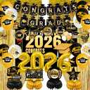 Graduation Party Decorations 2026Black Gold Grad Banner, Class of Backdrop, Balloons, Fringe Curtains and Foil Balloon, Streamers KitComplete Graduation for High School & College Celebrations (Gold)