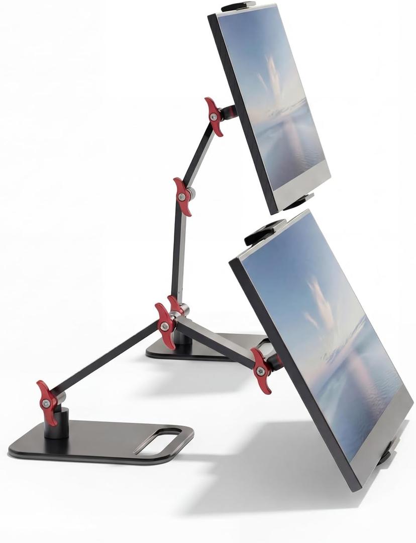 Height Adjustable Portable Monitor Stand, Upgrade Knob Adjustment Portable Monitor Holder for 15.6 17.3 18.5 Inch Screen, Ergonomic Travel Monitor Mount, Tablet Stand for iPad 12.9