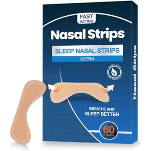 60 Pcs Nasal Strips for Snoring - Extra Strength Nose Strips for Breathing with Strong Adhesion - Sweat Resistant Design for All Day Use - Improves Sleep and Workout Performance - Beige