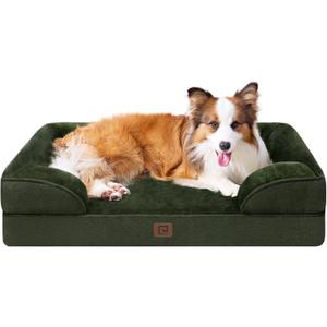 EHEYCIGA Orthopedic Dog Beds for Large Dogs, Waterproof Memory Foam Large Dog Bed with Sides, Non-Slip Bottom and Egg-Crate Foam Pet Couch Bed with Washable Removable Cover, Dark Green (41.0"L x 27.0"W x 6.5"Th)