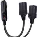 12V Double Cigarette Lighter Adapter, 1 to 2 Car Cigarette Lighters Splitter 2 Socket, 18AWG Dual Cigarettes Lighter Extension Cord with 15A Fuse, Car Charger Splitter