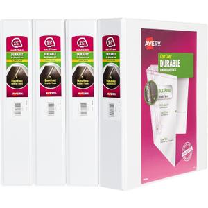 Avery Durable View 3 Ring Binders for Home School Supplies, Office Supplies, or Home Organization, 1.5" Slant Ring, 4 White Binders (17576)