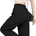 JEKAOYI Womens Casual Pants Breathable Stretchy Pull On High Waisted Straight Leg Trousers for Summer (Black, XL)