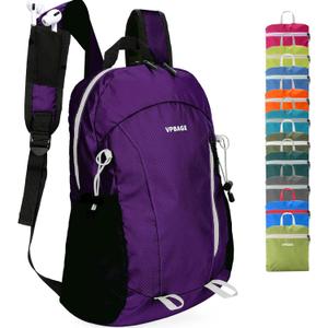 15L Water-resistant Hiking Daypack, Small Backpack Travel Outdoor, Lightweight Day Pack with Tool Loops (Super Dark Purple)