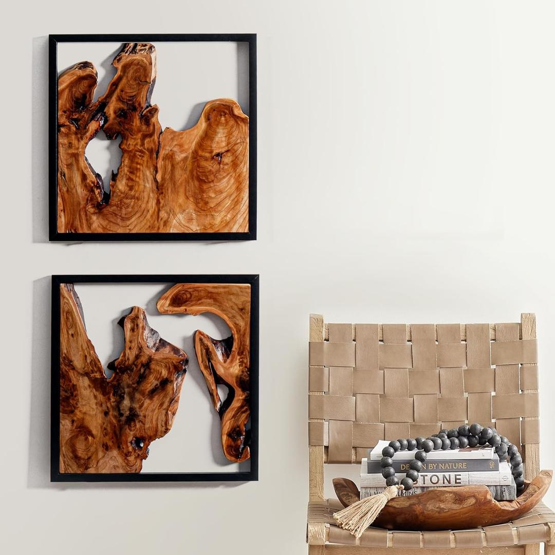 WELLAND 2 Pieces Rustic Cedar Wall Sculptures, Live Edge Wall Art Dcor, Decorative centerpieces of wood for Living Room, Bedroom, Bathroom, Home Office, Dining Room,