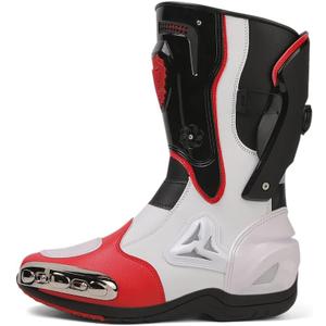 Zeozoom Motorcycle Riding Boots Motorcycle Leather Boots for Women and Men Protection Anti Slip Racing Sports (Red) 45