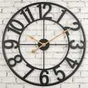 Outdoor Clock for Patio Waterproof, 24 In Extra Large Outdoor Wall Clock Battery Operated, Silent Non-Ticking Metal Oversized Clock for Pool, Porch, Backyard, Fence Black Vintage Farmhouse Decor