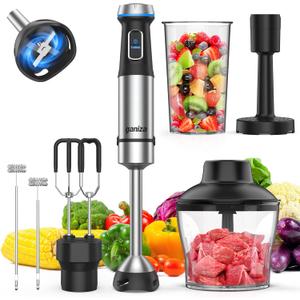 Ganiza Immersion Blender Handheld, 6 in 1 Hand Blender Stainless Steel Blade, 15 Speed Stick Blenders Electric, 800ml Mixing Beaker, 600ml Chopper, Whisk, Frother, Potato Masher (Black)