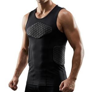 Men Football Chest Protector Heart Guard Padded Compression Shirt Sternum Vest Sleeveless Tank 4 Pads Lacrosse Rib Guards for Adult Baseball Softball Rugby Basketball, M