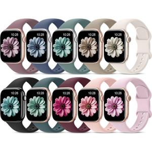 Patenting 10 Pack Sport Bands Compatible with Apple Watch Bands Women Men 40mm 41mm 38mm 45mm 44mm 42mm 46mm 49mm,Silicone iWatch Bands Waterproof Strap for iWatch Series 10 9 8 7 6 5 4 SE Ultra