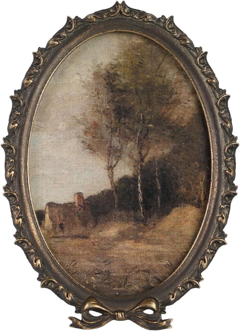 NIKKY HOME Vintage Photo Frame 4x5, Antique Oval Picture Frames, Bronze Gold Decorative Photo Frame with Stand and Glass Front for Tabletop Photos Display Gift Ideas (3.5x5", Tree)