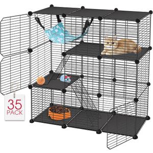 VISCOO Cat Cage, 3-Tier DIY Catio Cat Enclosures, 36" x 16" x 36" Cat Playpen Indoor & Outdoor with Hammock, Detachable Metal Wire Kennel Cats Crate, 3x1x3 Exercise Place for 1-2 Kitten/Squirrel
