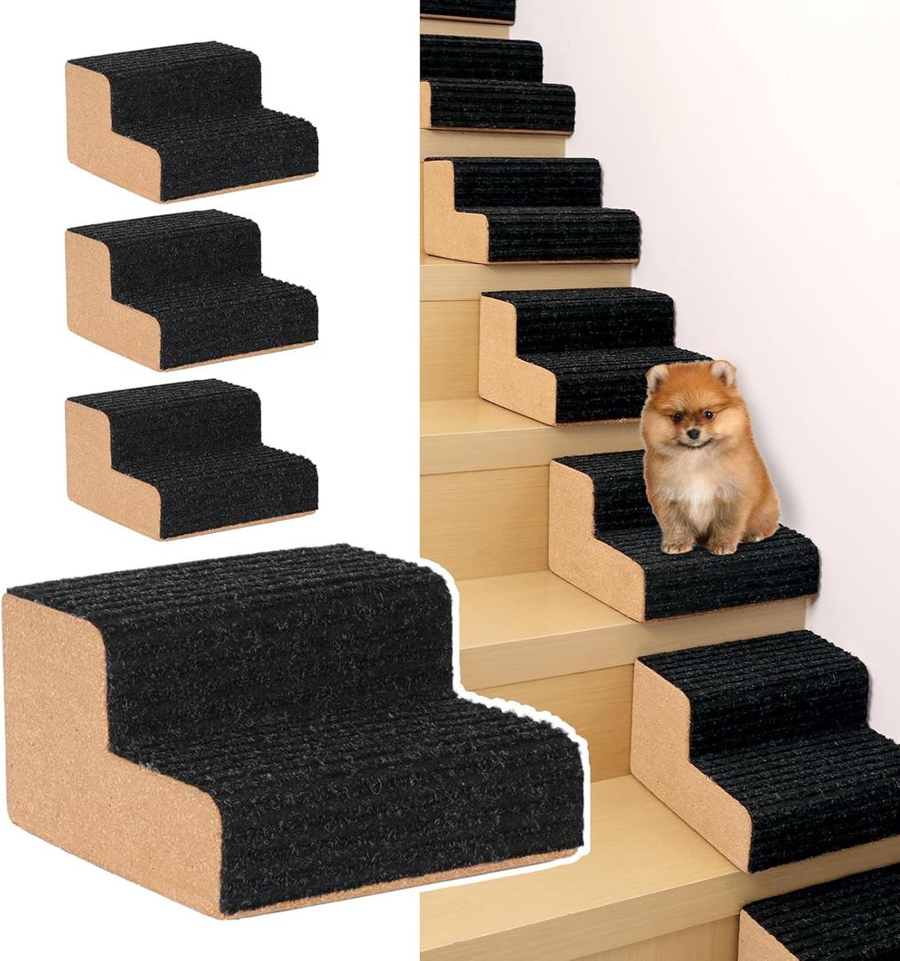 Dog Stairs for Small Dogs, 2-Step (6'' Height) Modular Pet Stair for Any Staircase, Non-Slip High Support Dog Ramp for Injured Older Pets and Small Medium Dogs, Made of Cork Oak-1Pcs