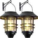 Solar Lantern Outdoor Lights, Hanging Waterproof Lantern Lights with Wall Mount Kit for Garden Porch Fence 2 Pack