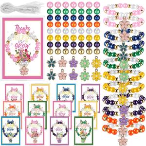 Liliaafar 24 Sets Teachers' Day Bracelets Gifts Kits Pony Beads Bracelet Making Kit Flower Beads Charm Stretch Strings with Thank You Card Teacher Appreciation Gifts for Jewelry Making DIY Craft