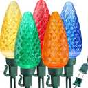 Brizled Colored Christmas Lights, 33ft 50 LED C9 Faceted Christmas Outdoor Lights, 120V UL Certified Tree Light, Connectable Xmas Roof Light for Christmas Tree Garden Yard Party Patio House Decor