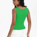Dwnval Womens Sexy Square Neck Crop Tops Double Lined Sleeveless Halter Slim Fit Tank Top(Green, Small) (Green, S)