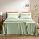 TOSMO Luxury Cooling Sheet Set - 100% Viscose from Bamboo, 4-Piece Bedding Set (Queen Size) - 18” Extra Deep Pockets, Oeko-Tex Certified, Silky Soft and Breathable, Light Green