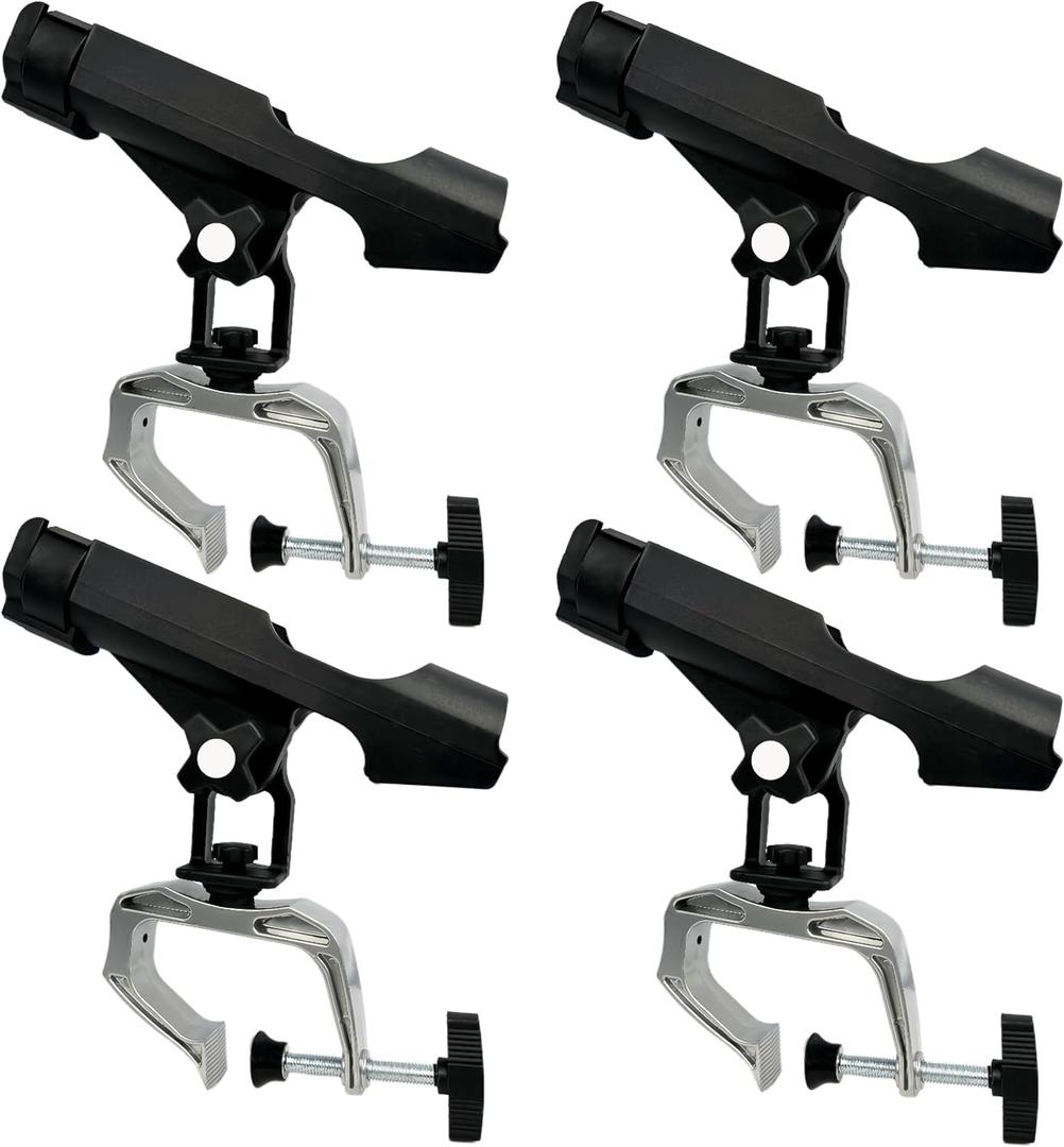 Fishing Boat Rods Holder with Large Clamp Opening 360 Degree Adjustable Fishing Rod Racks Folding Holder (RH20-4Pack)