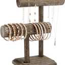 Bright Creations Rustic-Style 2-Tier Wooden Bracelet Holder Display Stand - 8 x 4 x 9 In Dark Brown Rustic Finish - Versatile Jewelry Organizer for Vendors & Home - Bracelet & Necklace Holder