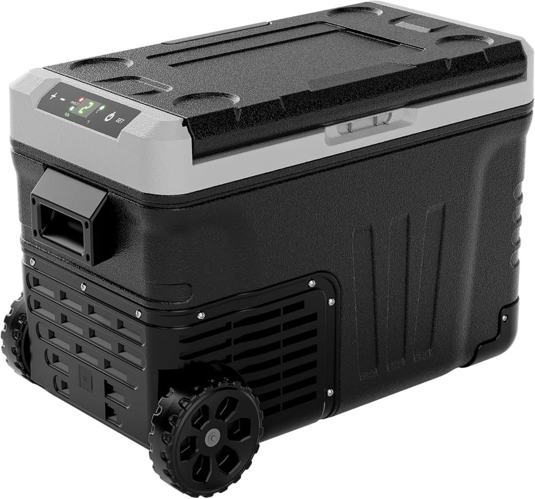 EUHOMY 12 Volt Refrigerator, 37QT(35L) Electric Cooler, Portable Freezer 12V/24V DC 100-240V AC, 12V Fridge -4~68, 12V Cooler with Wheels & 2 Baskets for Travel, Truck, Boat, Camping, 37 quarts