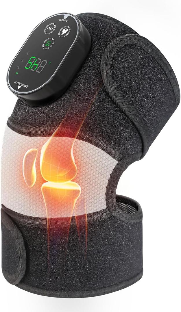 Cordless Heated Knee Massager, FSA Eligible 3-in-1 Wearable Wrap for Knee, Elbow and Shoulder, Rechargeable Heat and Vibration Massager, 6 Heat Levels, 3 Massage Modes
