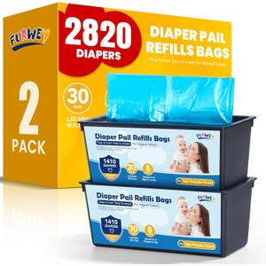 Diaper Pail Refill Bags 30 Bags Per RefillCompatible with Genie Easy Roll Signature Diaper Pails Holds Up to 2820 Newborn Diapers 7 Layer Odor Barrier Technology 2PACK (60 Bags)