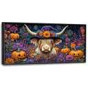 Highland Cow with Halloween Large Decor Wall Art Framed Pictures for Living Room, Pumpkins Oversized Canvas Print Painting Modern Extra Large Framed Artwork for Bedroom Office Home Decor 60"x30"