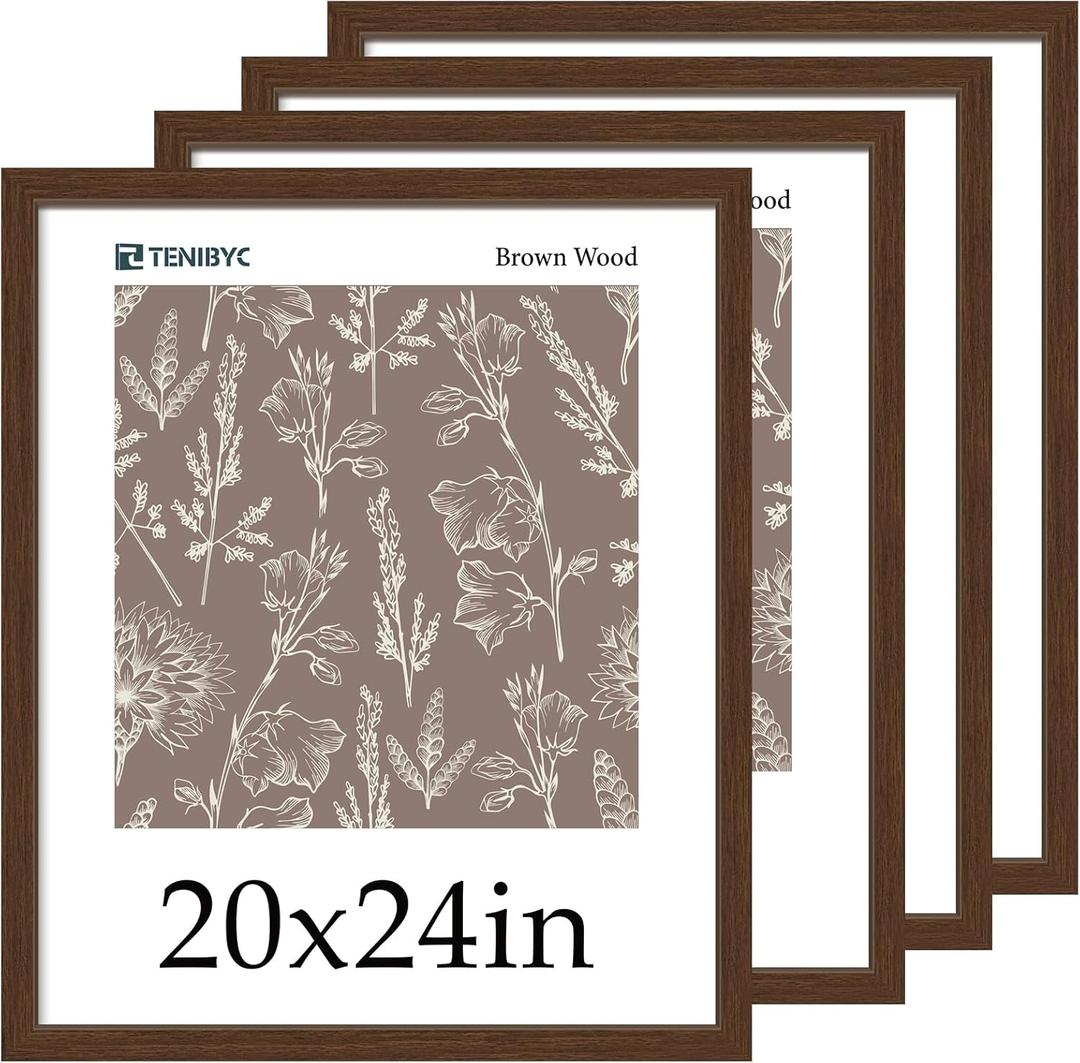 20x24 Picture Frame 4 Pack, Brown Wood Poster Frame, Horizontal and Vertical Display, Wall Hanging