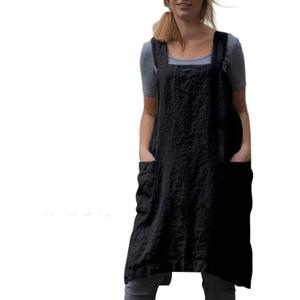 Women's Pinafore Apron Cross Back Apron with Pockets Cotton Linen Apron Dress Plus Size (X-Large, Black)