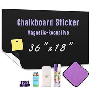 Magnetic Chalkboard Wallpaper Peel and Stick 36" x 18", Self-Adhesive Chalkboard Contact Paper with Chalk Markers, Magnets, Pen Holder & Rag - Ideal for Kids' Playrooms, Home Offices, and Classrooms