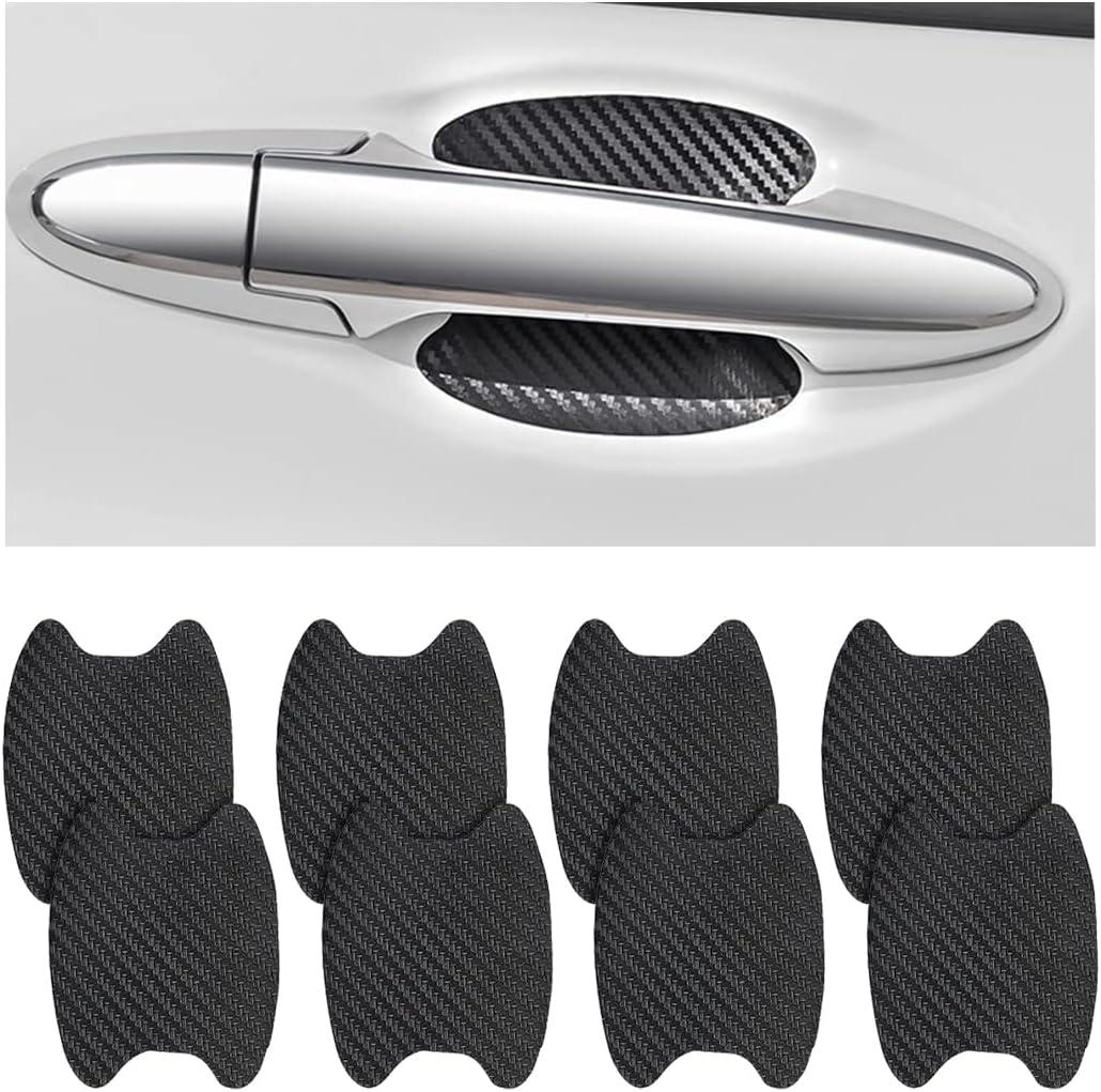 8PCS Car Door Handle Sticker, Carbon Fiber Anti-Scratches Car Door Cup Protector, Non-Marking Auto Door Handle Protective Film, Self-Adhesive Door Side Paint Protector for All Cars (Black/8PCS)