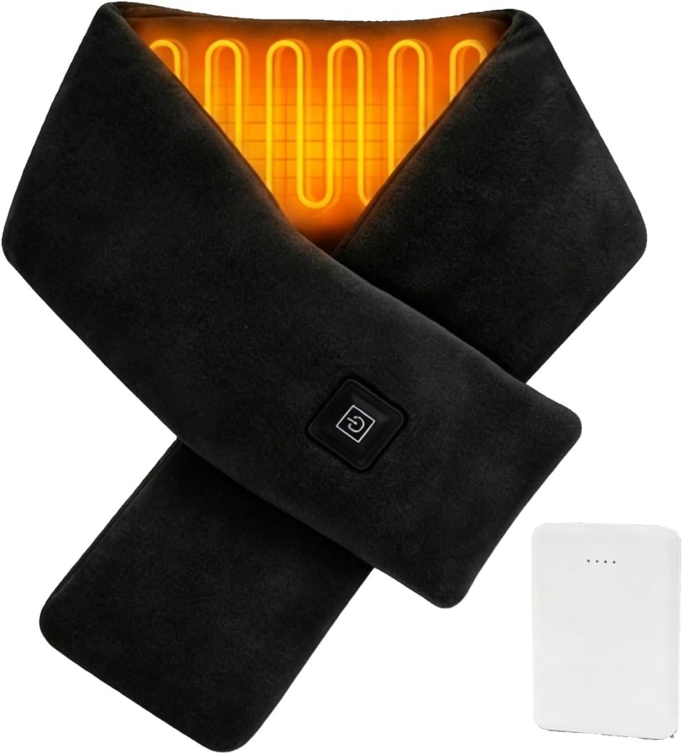 Neck Heating Pad Heated Scarf for Pain Relief, Heated Wrap with 5000mAh Power Bank, Cordless Thermal Neck Brace Electric Heating Neck Warmer with 3 Heating Levels(Black)