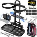 No-Drill Golf Cart Bag Holder Rack Fits Grab Bar 0-25.6", Foldable Golf Cart Rear Seat Bag Holder Space-Saving, Heavy Duty Steel Golf Bag Holder for 4-Seater Golf Cart EZGO Club Car Yamaha